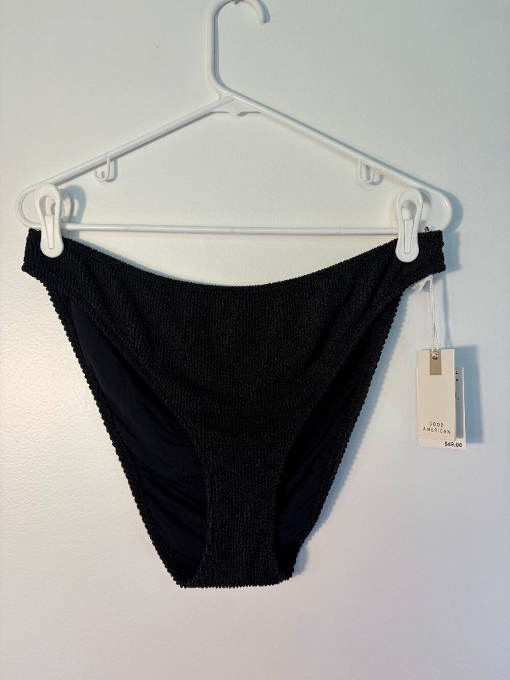 Good American Black Ribbed High Waist Bikini Bottom (NWT)